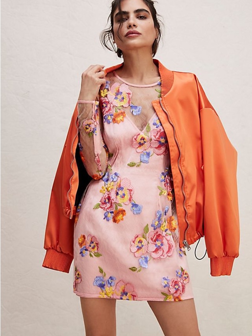 NWT (M) For Love & Lemons Percy Mini Dress - Sheer 3D Floral Dress with Slip